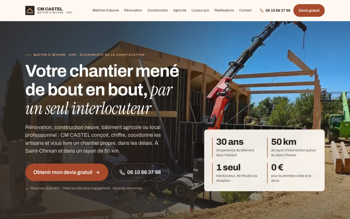 Refonte BYS : « Votre chantier mené de bout en bout, par un seul interlocuteur », photo de charpente et chiffres clés.